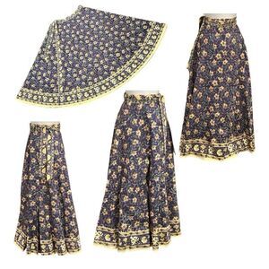 Ethnic Indian Wear Women’s Cotton Hand Printed Boho Maxi Skirt in Size Large